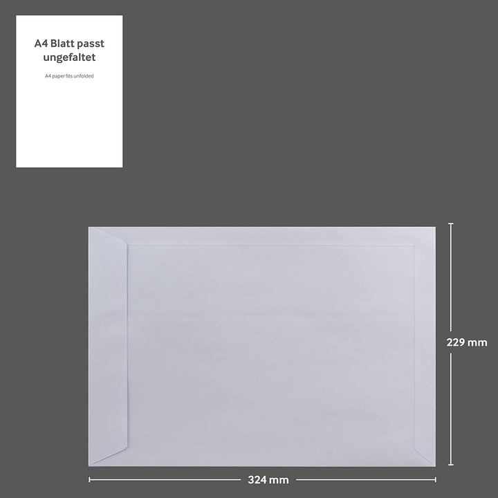 Blanke Briefhüllen, Versandtaschen, 250 Stück, Haftklebung, Mit Fenster, Gerade Klappe, DIN C4,120 g