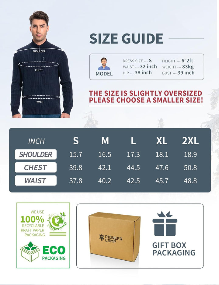 Pioneer Camp Herren Strickjacke Cardigan mit Reissverschluss Solid Warm Casual Stehkragen Strickjack