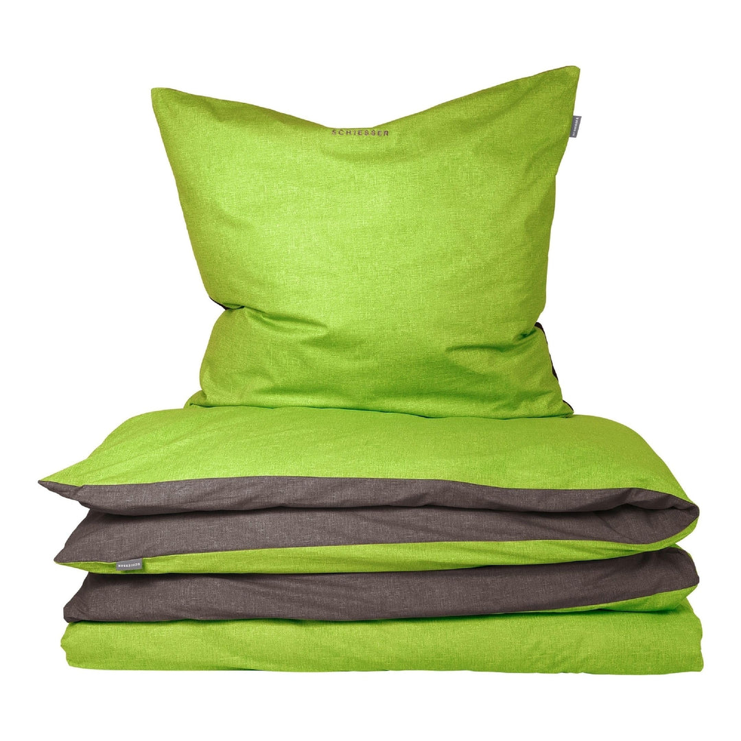 Schiesser Wendebettwäsche Doubleface Grün-Anthrazit, 100% Baumwolle, Grösse:135 x 200 cm + 80 x 80 c