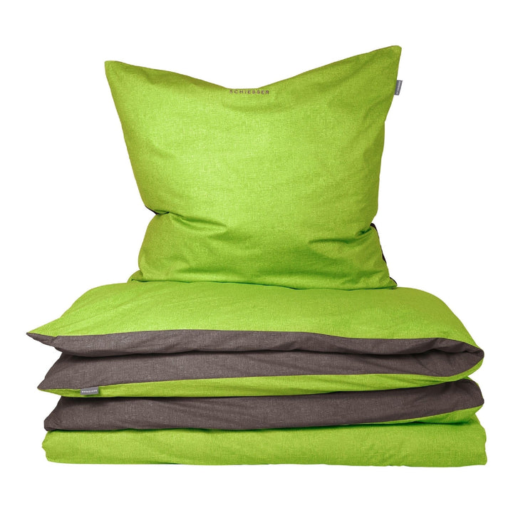 Schiesser Wendebettwäsche Doubleface Grün-Anthrazit, 100% Baumwolle, Grösse:135 x 200 cm + 80 x 80 c