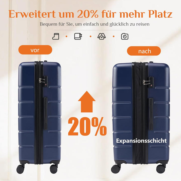 Sweetcrispy Kofferset 3 Teilig Hartschale-Reisekoffer Set ABS+PC Erweiterbar, TSA Schloss, Leise 360