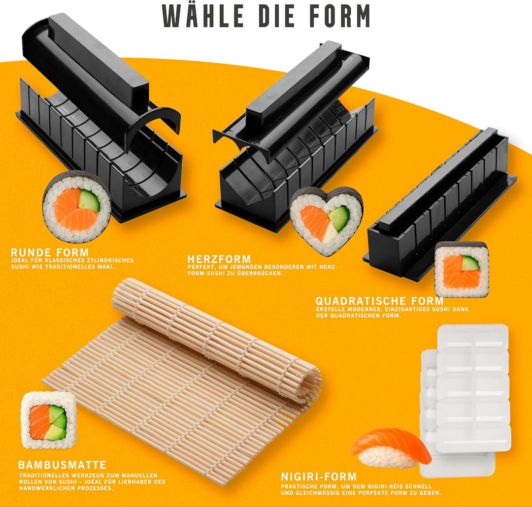 Sushi Set – Sushi Set zum Selber Machen 15 Teile – Sushi Maker Set für Anfänger mit Bambusmatte, Sus