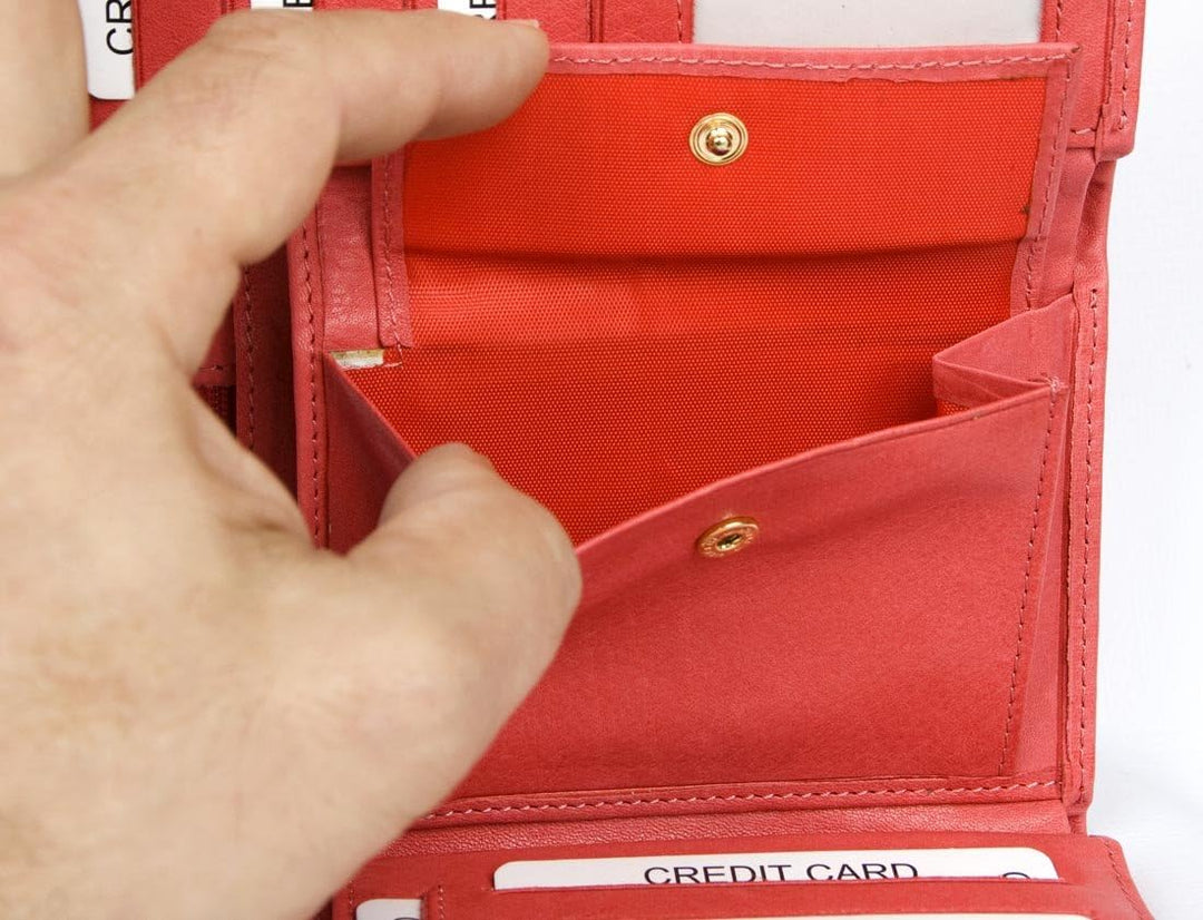 Damen Leuchtend-Rosa-Orange Leder Portemonnaie - Brieftasche