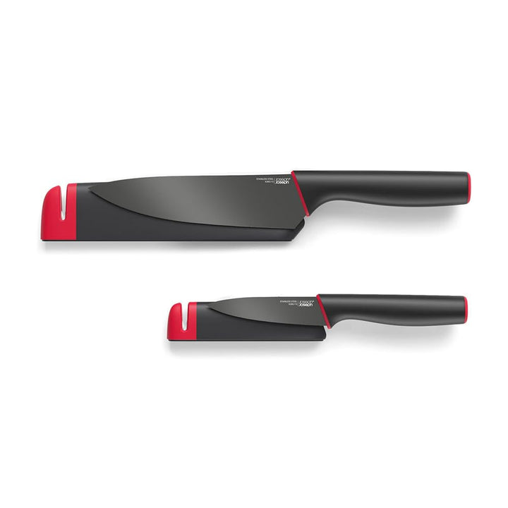 Joseph Joseph Slice&Sharpen - 2-er Set, Silikonbeschichtete Messer mit integriertem Messerschärfer -