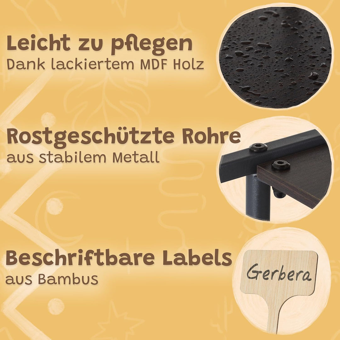 OLIDAN ® - Pflanzenständer - Beschriften der Pflanzen möglich - Blumenständer - Ablage für 8 Pflanze