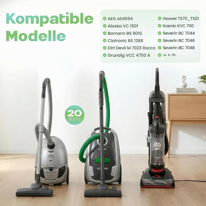 20 Staubsaugerbeutel passend für SEVERIN BC 7041, BC 7044, BC 7045 S Power Snow White, BC 7046, BC 7
