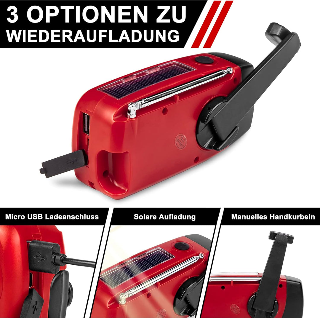 Solar-Energie-Notfall-Radio, NOAA Haus und Camping Notfall-Wetter-Radio mit AM/FM, Dynamo-Taschenlam