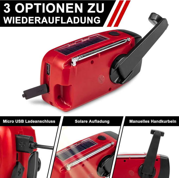 Solar-Energie-Notfall-Radio, NOAA Haus und Camping Notfall-Wetter-Radio mit AM/FM, Dynamo-Taschenlam