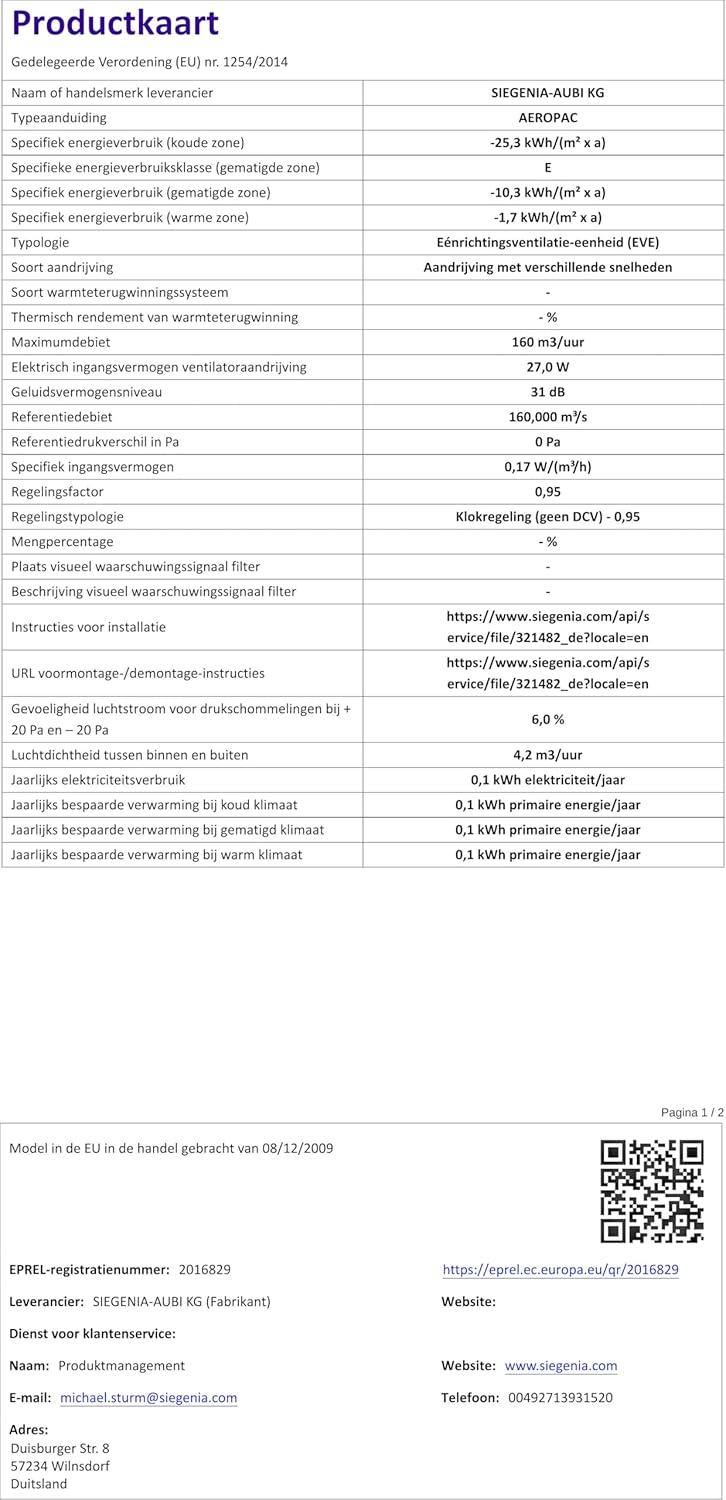 SIEGENIA AEROPAC Wand-Lüfter leise & energiesparend, dezentrale Wohnraum-Lüftung, hohe Luftleistung