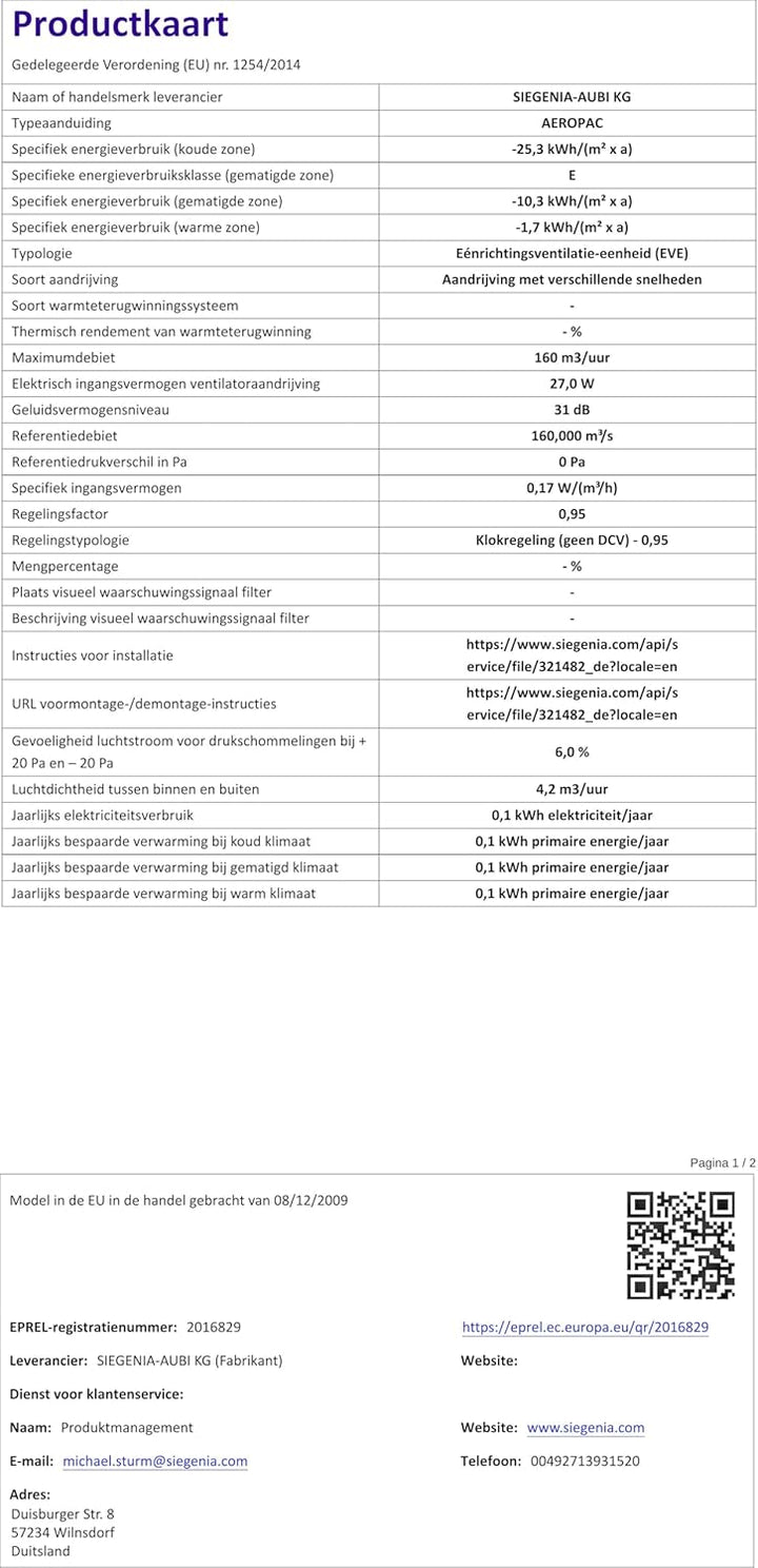 SIEGENIA AEROPAC Wand-Lüfter leise & energiesparend, dezentrale Wohnraum-Lüftung, hohe Luftleistung