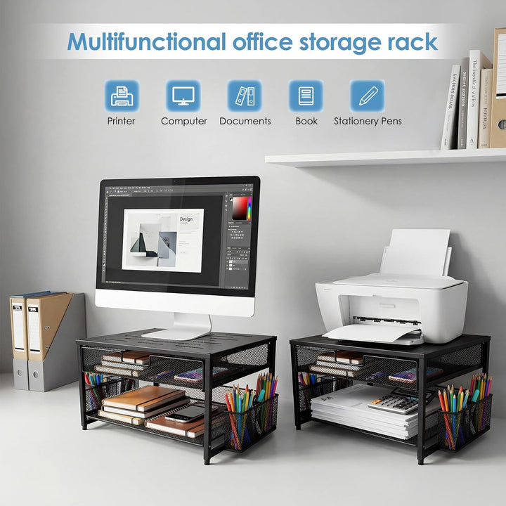 Monitorständer, Schreibtisch Organizer aus Metall mit Schublade &amp; 2 Stifthaltern, ergonomische Monit