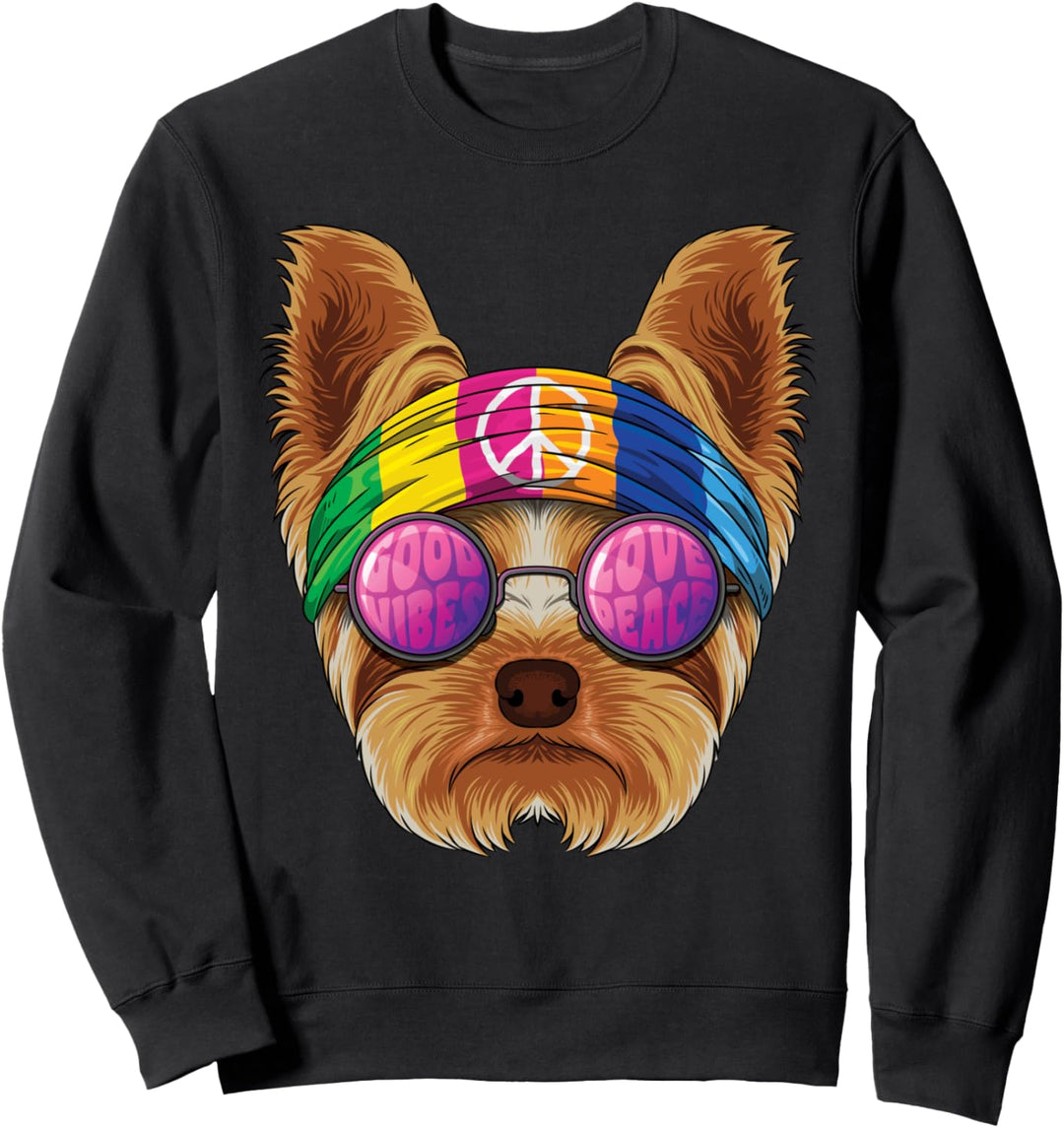 Hippie Yorkshire Terrier Liebe Friedenszeichen 70er Jahre Sweatshirt