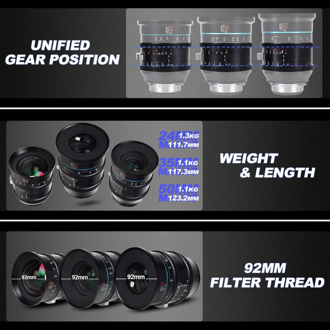 SIRUI Jupiter Macro T2 Vollformat Cine Prime Objektiv Set (24mm, 35mm und 50mm Cinema Objektiv Set),