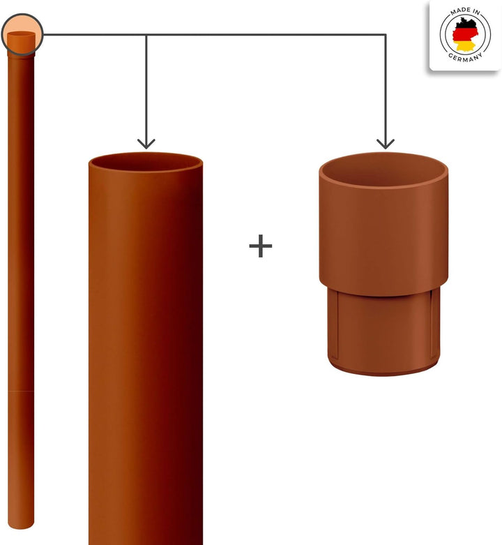 INEFA Fallrohr Kunststoff 200cm DN75 / 75mm, Braun, Dachrinnenzubehör, einfache Steckmontage, Made i