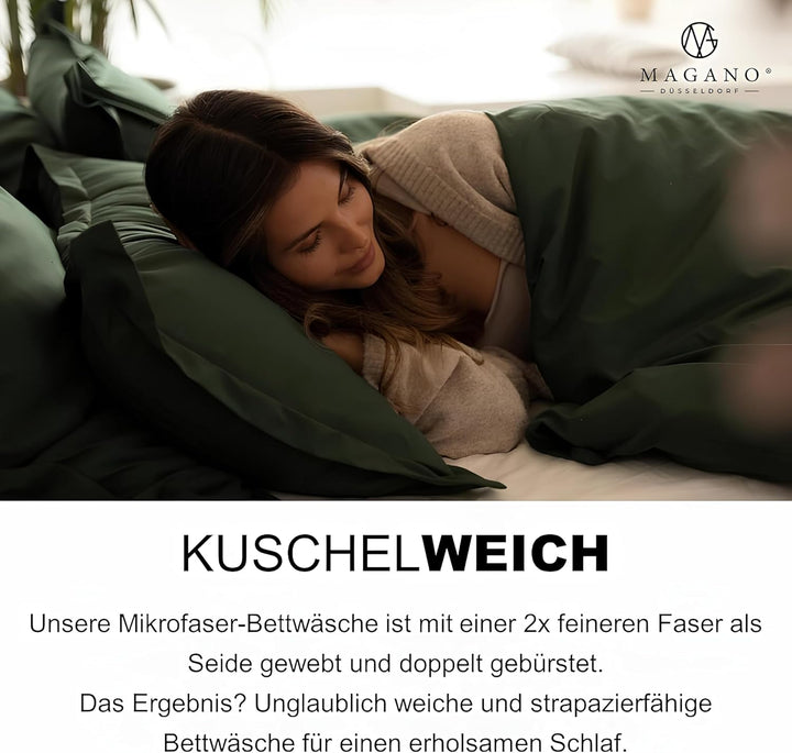 Magano® Premium Bettwäsche 135x200 Grün | Weich & Bügelfrei | Hypoallergen & Atmungsaktiv | Deckenbe