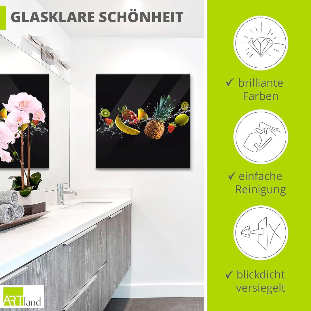ARTland Glasbilder Wandbild Glas Bild einteilig 50x50 cm Quadratisch Küchenbilder Obst Früchte Kiwi
