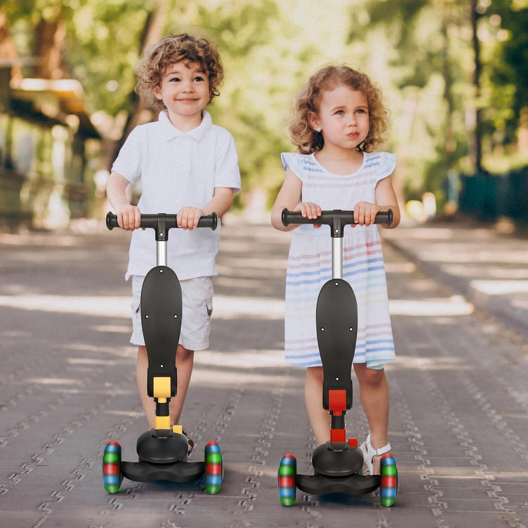 BremToy Kinderroller mit Sitz, Tretroller mit LED Rädern, Kinder Scooter mit Höhenverstellbarem Lenk