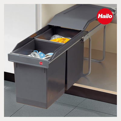 Hailo Tandem Küchen-Abfalleimer, Plastik, Grau, One