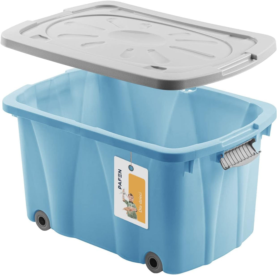 PAFEN Piraten Spielzeugkiste 49l mit Rollen - Schatzkiste 58 x 29,5 x 37,5cm - Spielzeugbehälter Auf