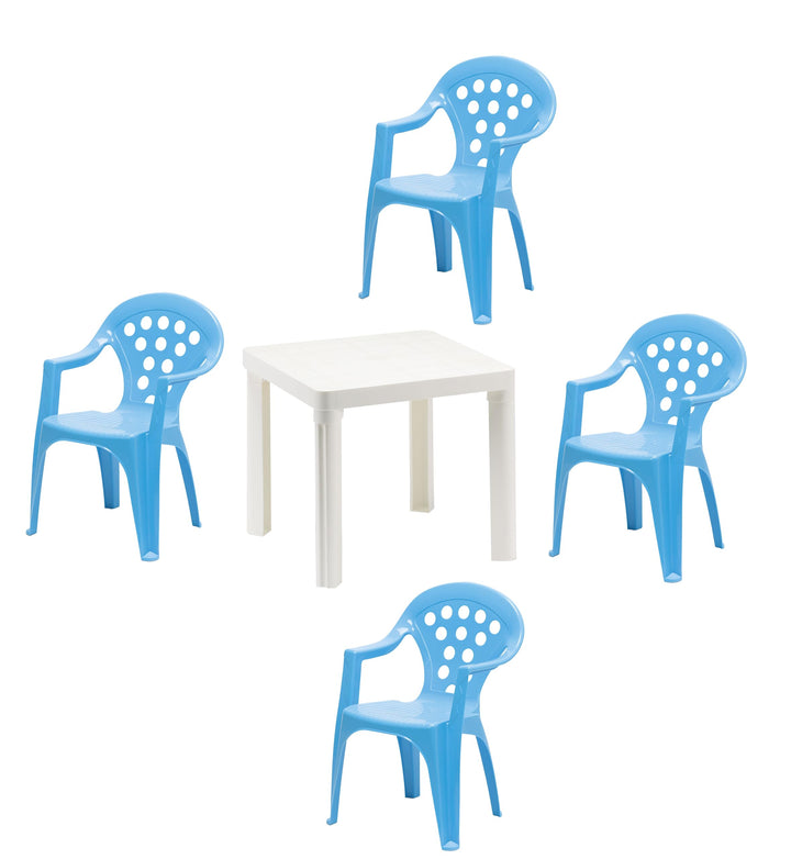 Hline Kinder Garten Sitzgruppe Tisch mit Stühlen Gartenstuhl Sessel (1 Tisch 4 Stühle blau), 1 Tisch