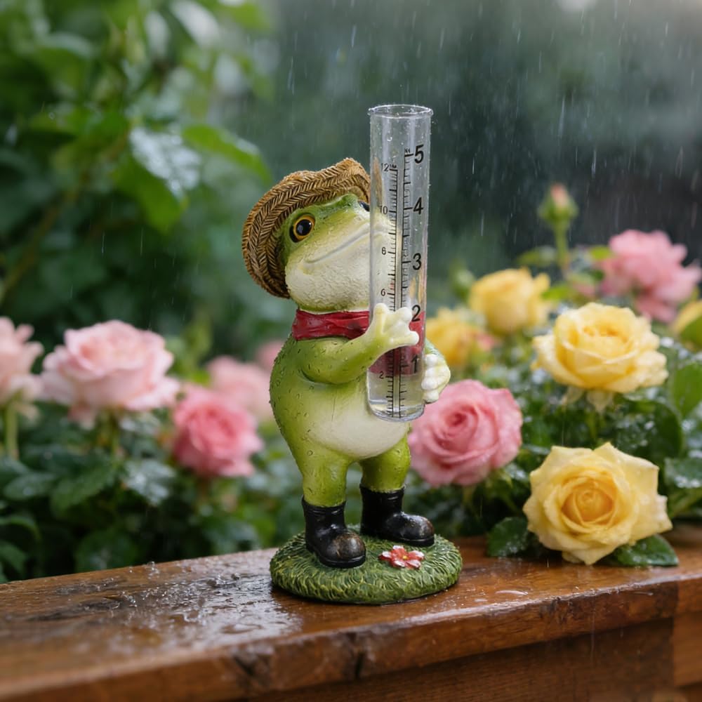 Regenmesser für Garten, Regenmesser Frostsicher mit Glas Messbecher, Niederschlagsmesser, Frosch Gar