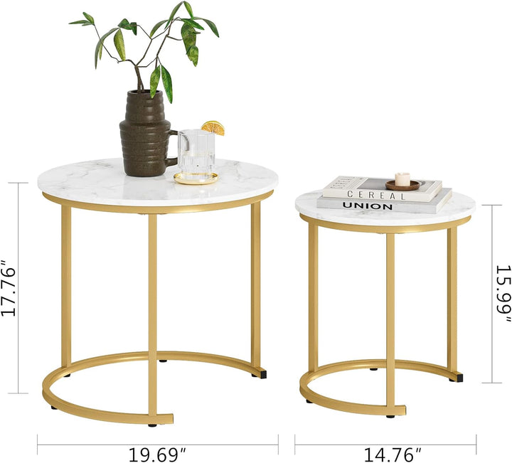 HEYZOEY Couchtisch Rund 2er Set, Wohnzimmertisch, Beistelltische Gold Metall, Kaffeetisch für Sofati