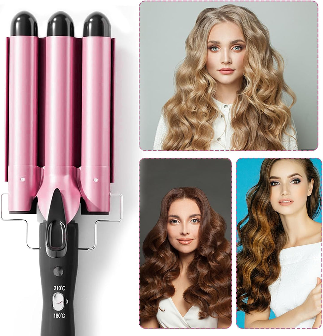 Lockenstab 3 Fässer Welleneisen,22mm Grosse Welleneisen für Haare Beach Waves Lockenwickler,Turmalin