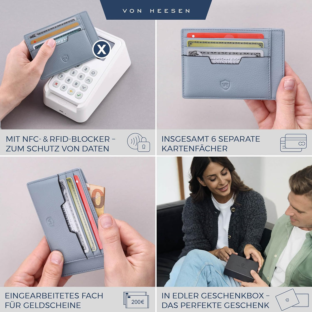 VON HEESEN® Echtleder RFID Kartenetui aus Nappa-Leder - 9 Fächer - Querformat Kreditkartenetui für D