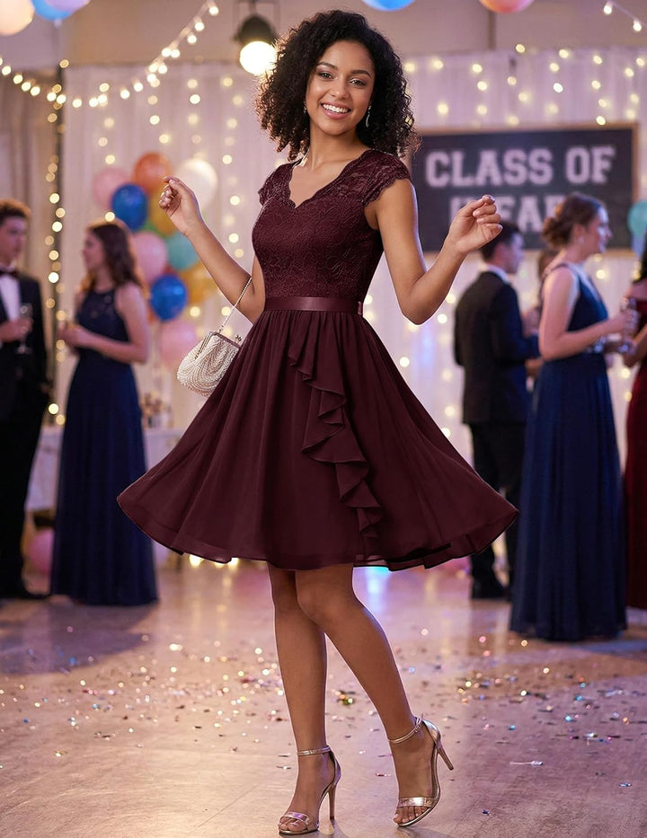 Wedtrend Cocktailkleid Damen Knielang Abendkleid Elegant für Hochzeit Elegant A Linie Rüschenkleid B