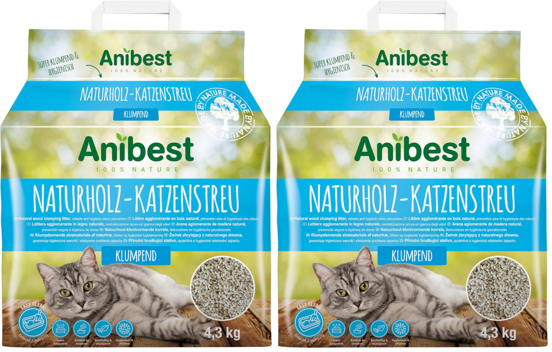 Anibest Katzenstreu, klumpendes Einstreu-Granulat für Katzen, 100% natürliche & geruchsbindende Stre