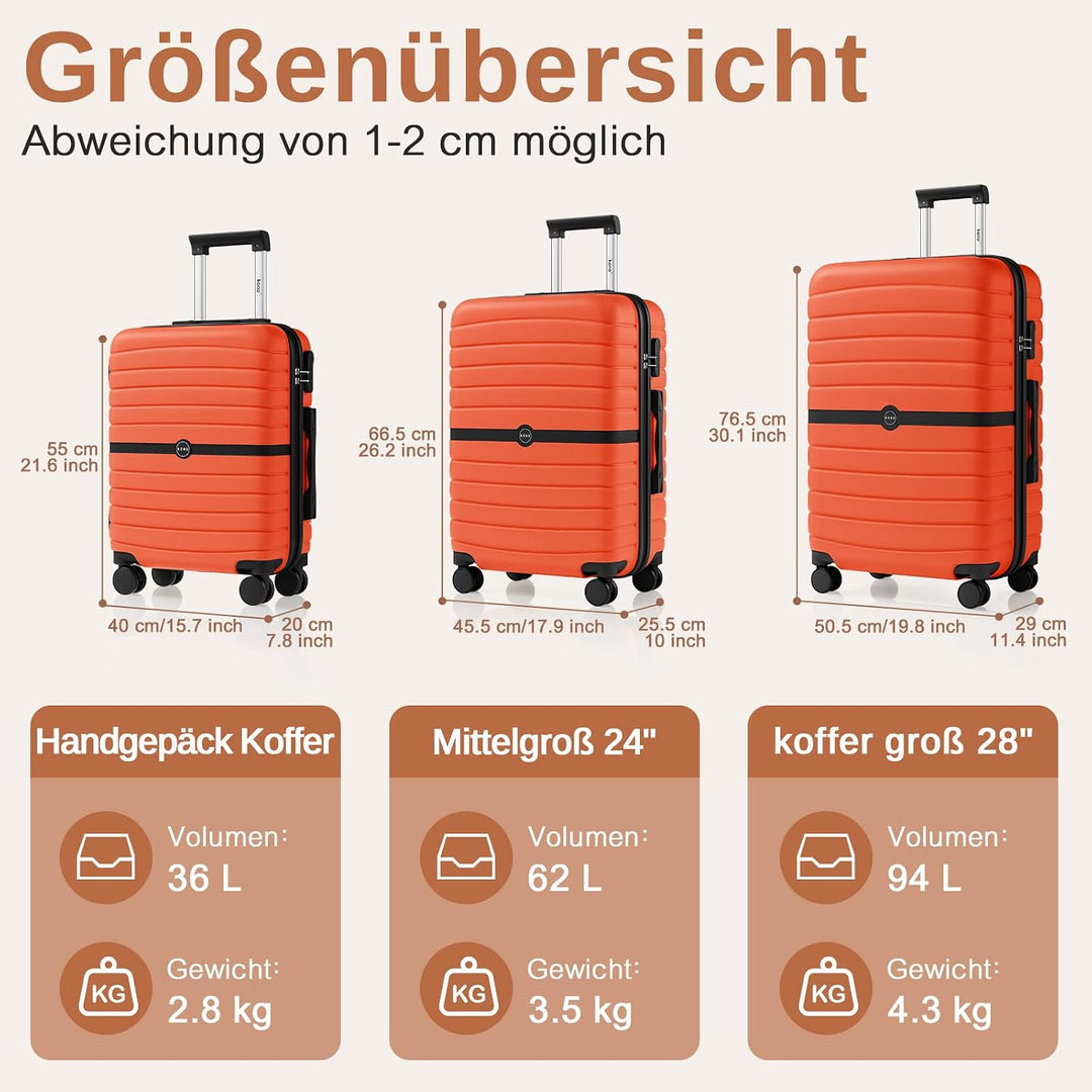 KONO Koffer Reisekoffer Trolley Handgepäck Koffer 55x40x20cm von ABS+PC Hartschalenkoffer mit Zwilli