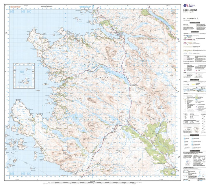 Loch Assynt, Lochinver & Kylesku (OS Landranger Active Map, Band 15), Karte