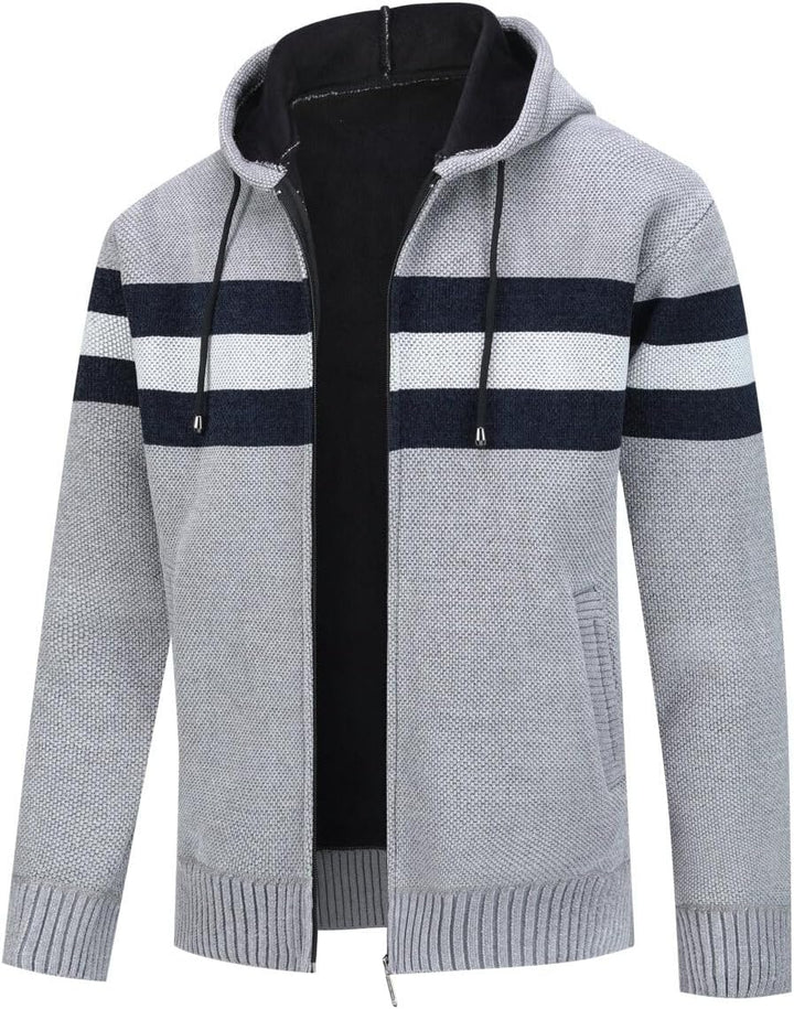 YOUTHUP Herren Strickjacke mit Kapuze Fleece Gefüttert Winter Cardigan Strick Fleecejacke Reissversc