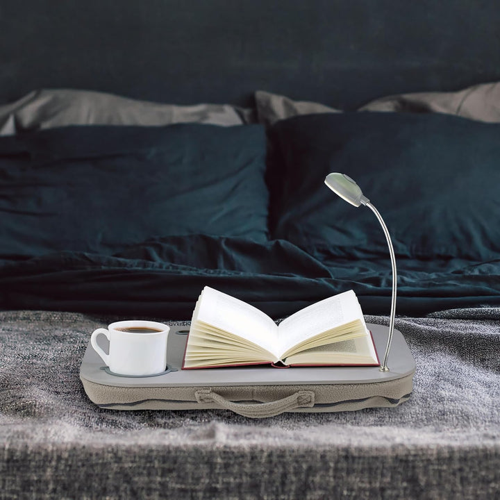 Relaxdays Laptopkissen, LED-Licht, tragbar, flacher Lapdesk, mit Getränkehalter, weiches kleines Sch