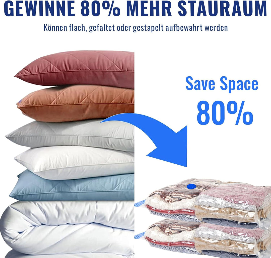 Chuner 10er Set Vakuumbeutel für Bettdecken - 80 x 60 cm, mit Luftdichtem Ventil und Handpumpe - BPA