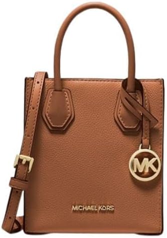 Michael Kors Mercer Umhängetasche aus genarbtem Leder, extra klein Braun, Braun