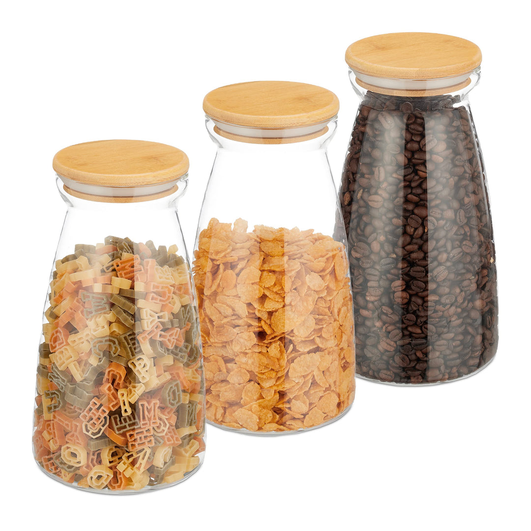 Relaxdays Vorratsgläser mit Deckel, 3er Set, 1400 ml, luftdicht, Lebensmittel-Lagerung, Vorratsdosen