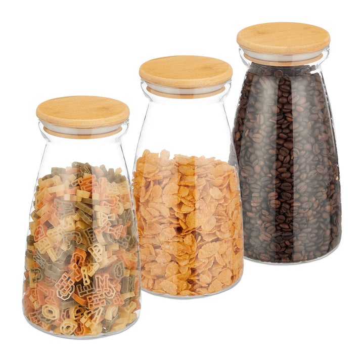 Relaxdays Vorratsgläser mit Deckel, 3er Set, 1400 ml, luftdicht, Lebensmittel-Lagerung, Vorratsdosen