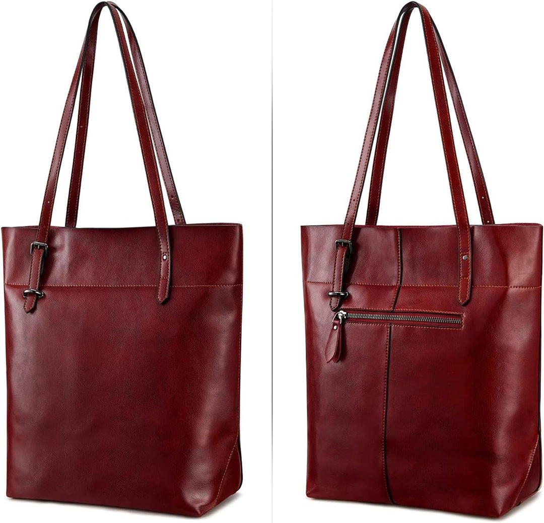 S-ZONE Damen Echtleder Tasche Shopper Gross Tote Handtasche Henkeltasche (C-wine Rot) Weinrot, Weinr