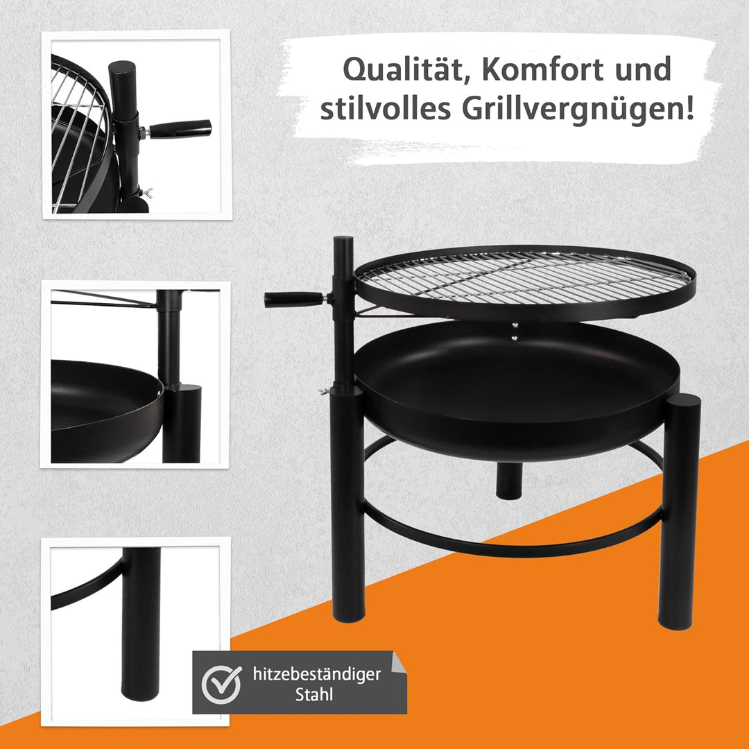 Lemodo Feuerschale mit Grill – Feuerstelle mit schwenkbarem und höhenverstellbarem Grillrost, stabil