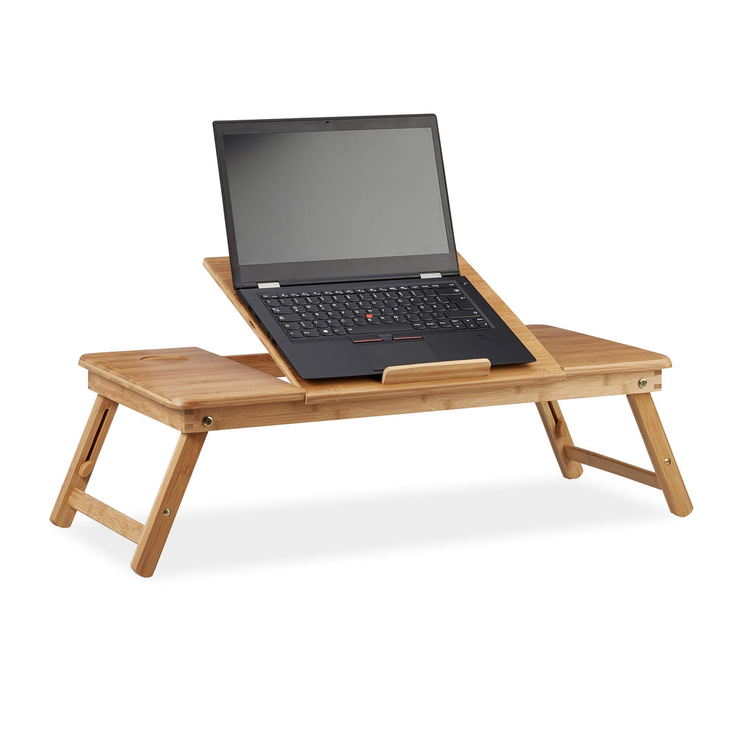 Relaxdays, Natur Laptoptisch Bambus XL, ideale Belüftung, höhenverstellbar, 5 Neigungswinkel, Lapdes