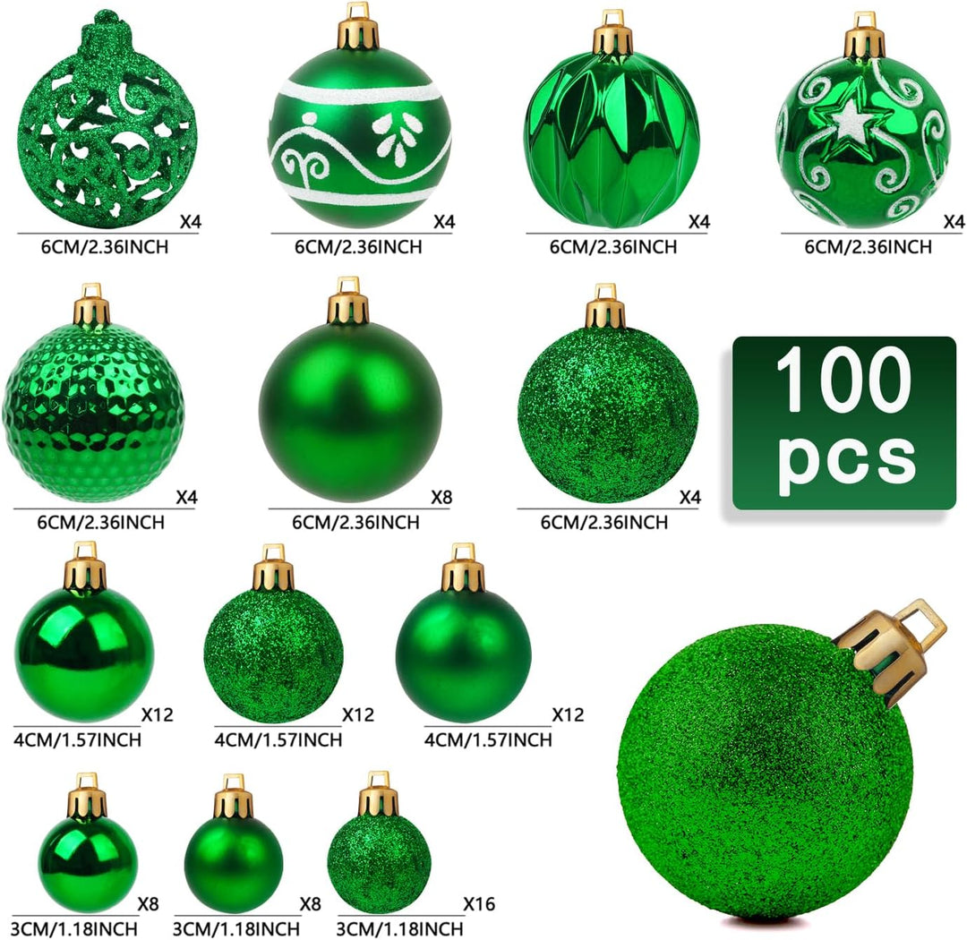 Ywlake Weihnachtskugel Ornamente Set für Weihnachtsbaum, 100-pcs Weihnachtsbaum Dekorationen Set Bru