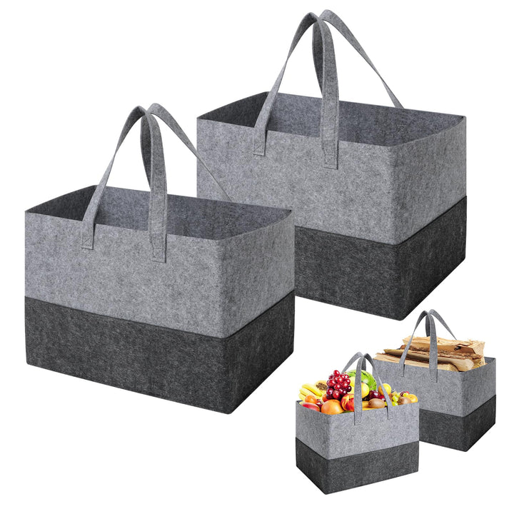 Cozary 2 Stück Filztasche Shopper, 38x25x25cm Faltbar Holzkorb, Filztasche Einkaufstasche, Einkaufsk