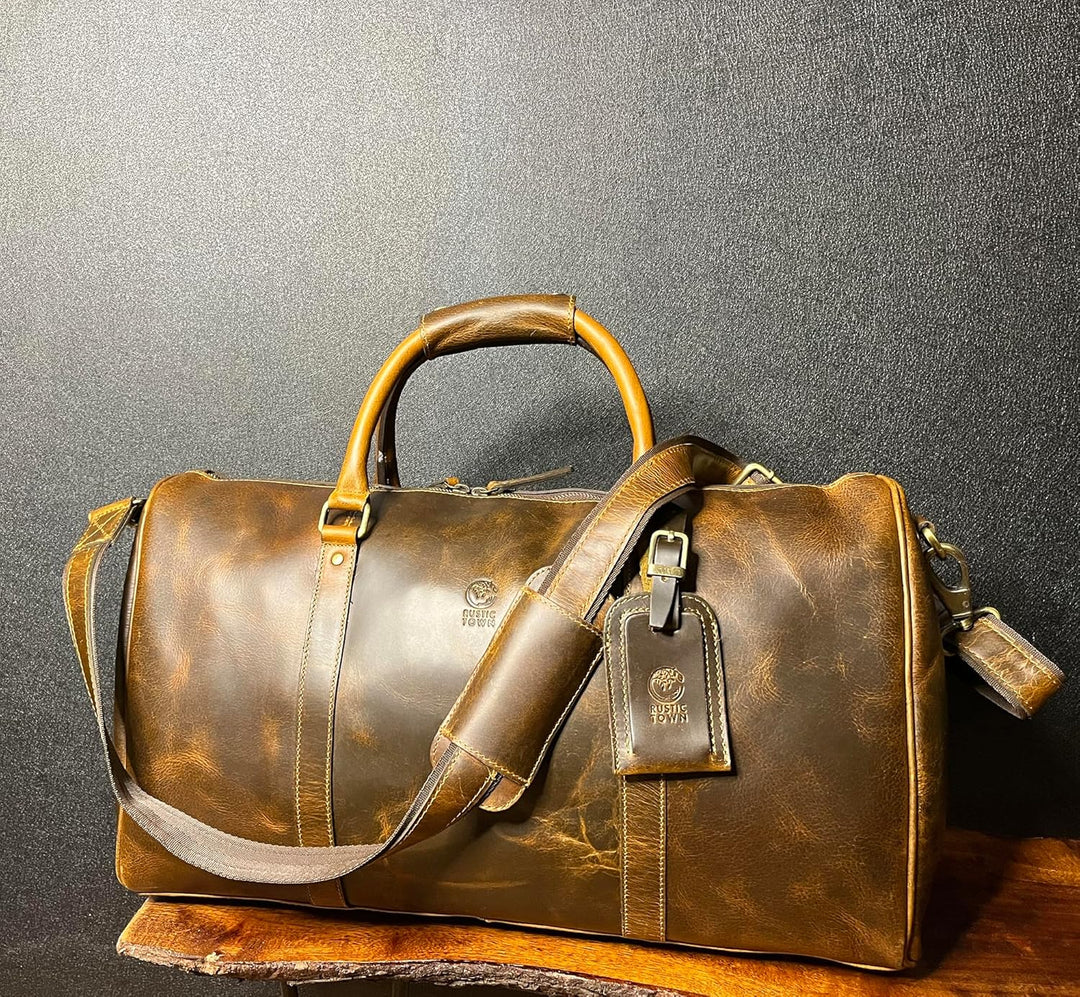 Rustic Town gross Leder Reisetasche - Carry On Vintage Umhängetasche Duffel Bag Weekender Tasche für