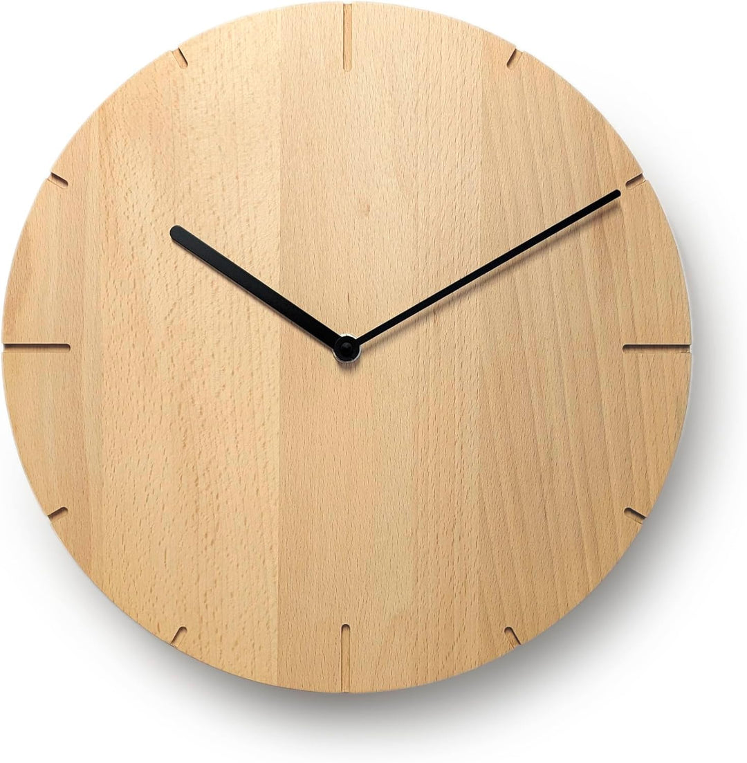 Natuhr Wanduhr Buche geölt Holzuhr Solide Massivholz, präzises Funk Uhrwerk, puristisch, modern, ska