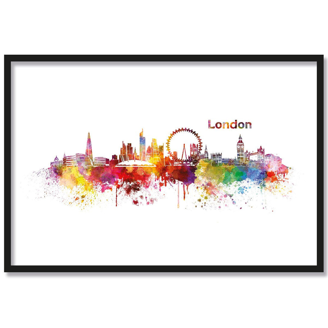 JUNIWORDS Poster mit/ohne Holzrahmen, Wähle ein Motiv, Aquarell Skyline London, Wähle eine Grösse, 3