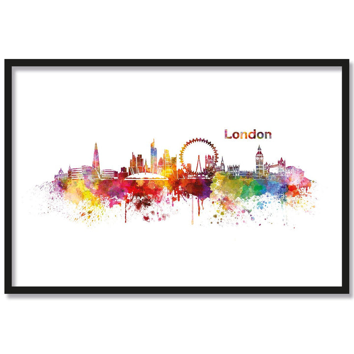 JUNIWORDS Poster mit/ohne Holzrahmen, Wähle ein Motiv, Aquarell Skyline London, Wähle eine Grösse, 3