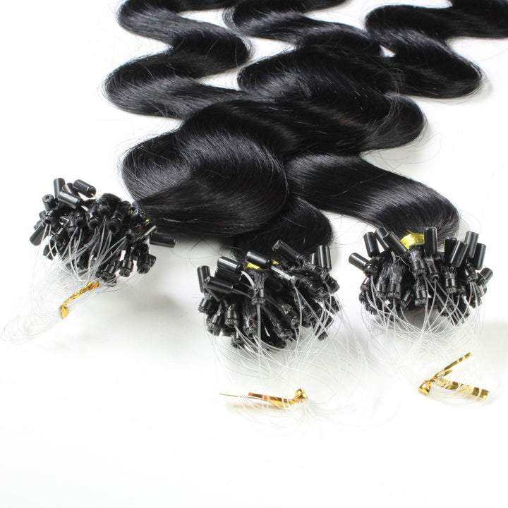 hair2heart Microring Extensions Echthaar Gewellt - 25 Strähnen 1g 50cm 2/0 schwarz 25 Strähnen 50cm