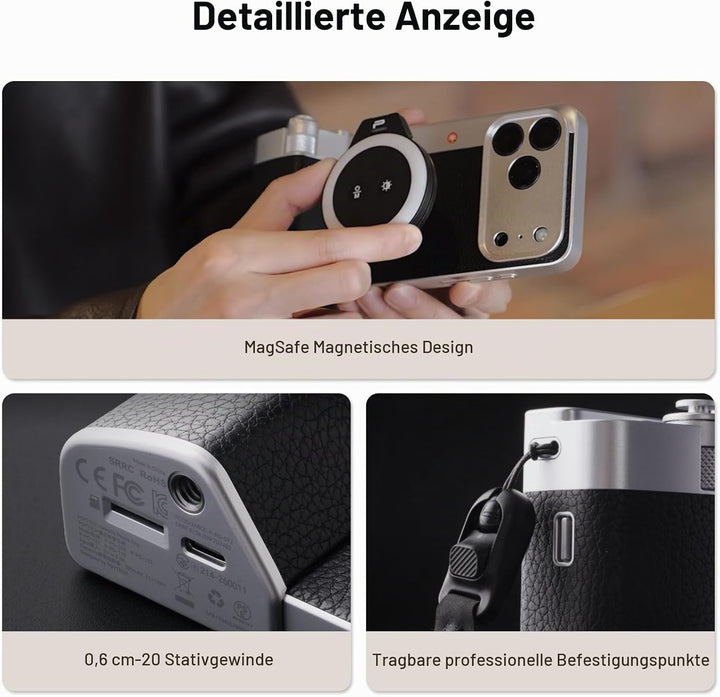 PGYTECH RetroVa Kameragriff Kit für Retro-Fotografie, für iPhone 16 Pro | Vintage-Handyhülle mit Blu