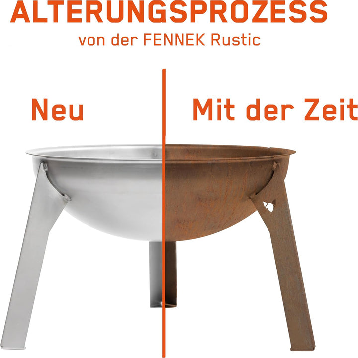 FENNEK Rustic | kleine Feuerschale mit Ø 43 cm | gefertigt aus Stahlblech - rostend | erhält mit der